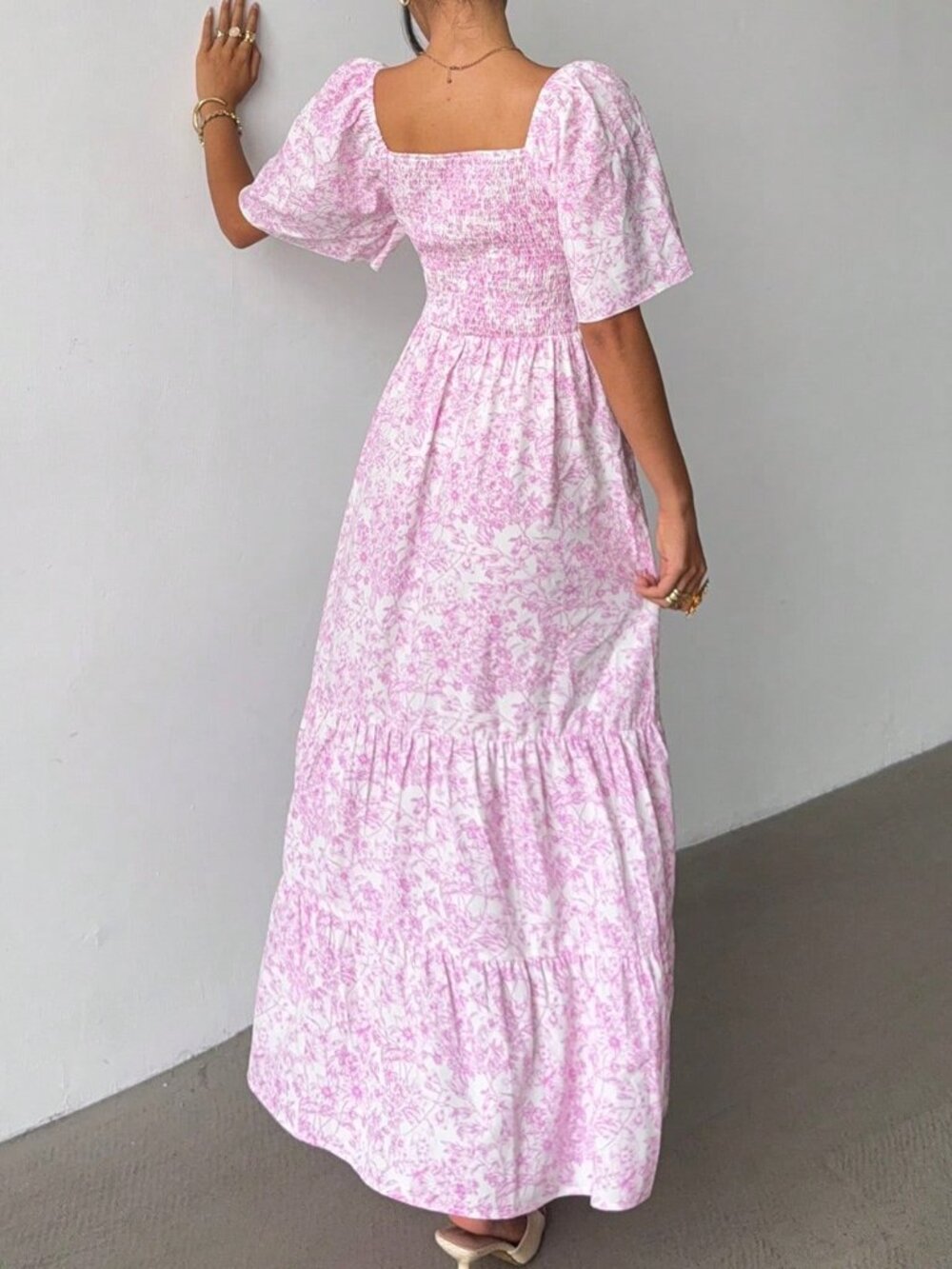 Pink Boho Women's Short Sleeve Beach Ditsy Floral Maxi Dress - Picture 2 of 6